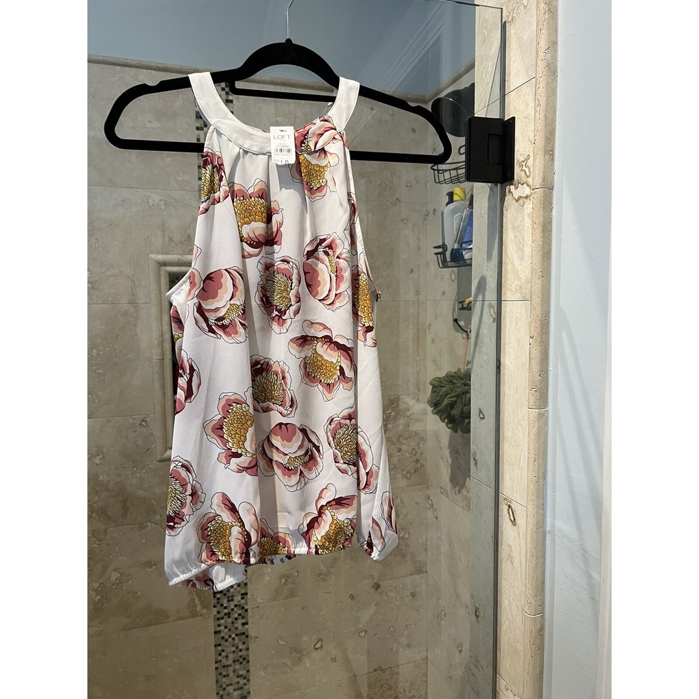 Ann Taylor Loft Pink Blush Floral Sleeveless Blouse Top NWT LP Petite